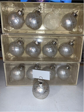 Silver Holiday Ornaments Placecard Holders 3 Sets of 4